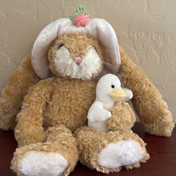 bestever Other - Bunny Rabbit W/ Hat Brown Holding Duck Stuffed Animal Plush Toy Bestever 13”